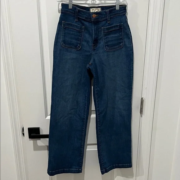Madewell Dark Blue Emmett Wide-Leg Jeans with Front Patch Pockets Size 27 Petite - Picture 1 of 8
